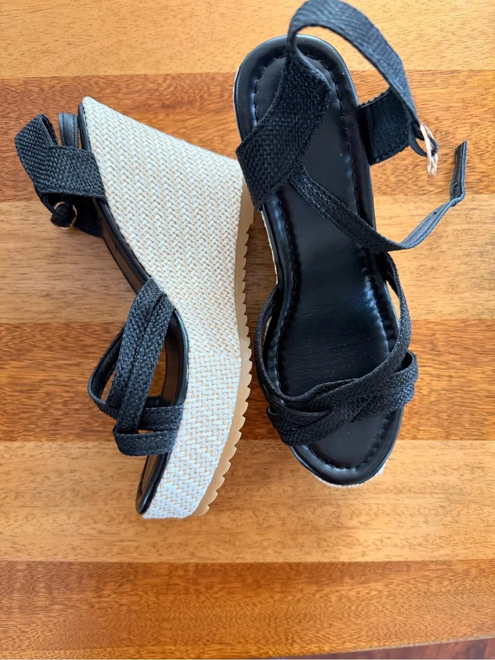Black Woven Platform Wedge Sandals - Women's